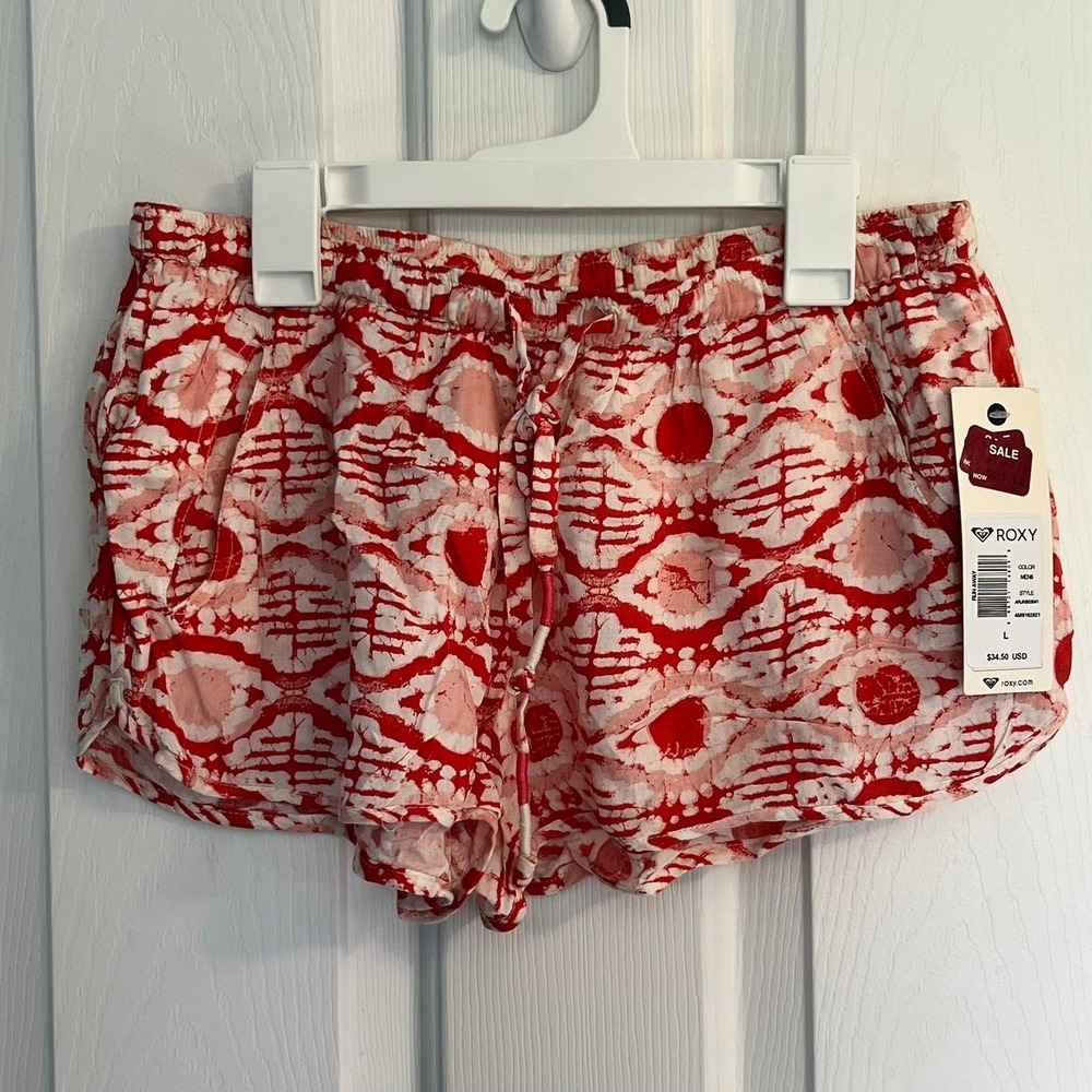 Roxy Run Away Shorts Jr L Bloom Pink Eye Batik Print Drawstring Viscose NWT